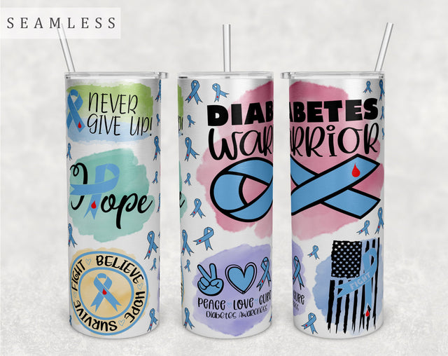 Diabetes Awareness Tumbler Wrap, 20 Oz Skinny Tumbler Sublimation Design, Seamless Diabetes Warrior Tumbler PNG Sublimation HappyDesignStudio 