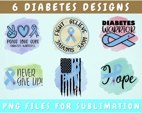 Diabetes Sublimation Designs Bundle, 6 Designs, Diabetes PNG Files, Peave Love Cure Diabetes PNG, Diabetes Warrior PNG Sublimation HappyDesignStudio 