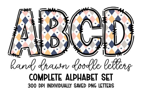 Diamond Checkered Plaid Hand Drawn Doodle Letters Alphabet Sublimation BijouBay 