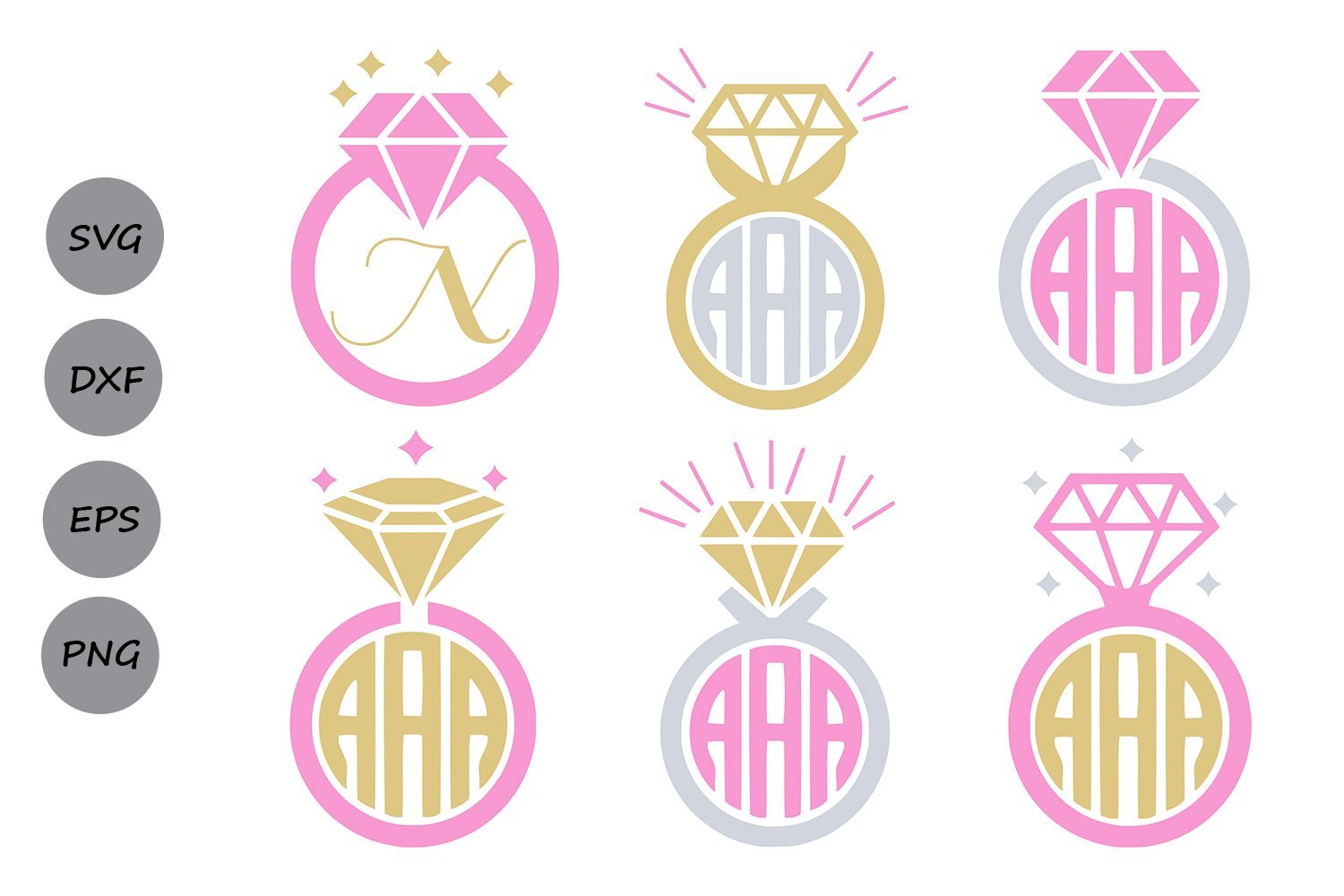 Diamond Ring Monogram| Diamond Ring SVG Cut Files - So Fontsy