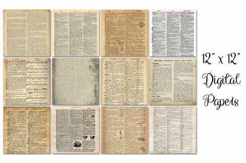 Dictionary Pages Digital Paper - 2 Sizes - 8.5x11 and 12x12 Sublimation Old Market 