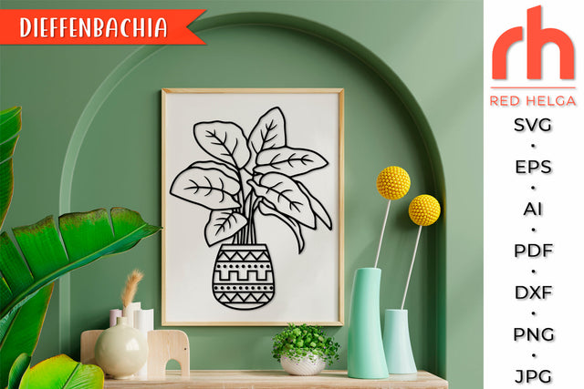 Dieffenbachia in a Pot SVG - Potted Plant Cut File SVG RedHelgaArt 