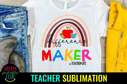 Difference Maker Teacher Sublimation Design-Teacher PNG Sublimation Happy Printables Club 