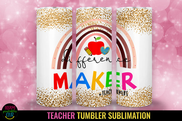 Difference Maker Teacher Tumbler Sublimation I 20 Oz Tumbler Sublimation Happy Printables Club 