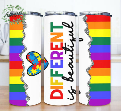 Different Is Beautiful 20oz Tumbler Template, Autism Awareness Tumbler Png, Rainbow Glitter Tumbler Wrap, Autism Sublimation Design, Autism Puzzle Heart Design Png, Instant Download Sublimation AdriOP 