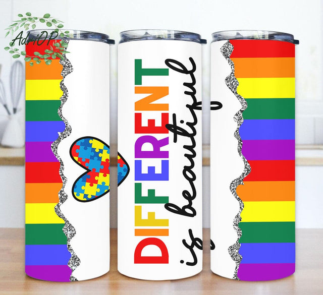 Different Is Beautiful 20oz Tumbler Template, Autism Awareness Tumbler Png, Rainbow Glitter Tumbler Wrap, Autism Sublimation Design, Autism Puzzle Heart Design Png, Instant Download Sublimation AdriOP 