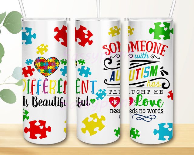 Different Is Beautiful Tumbler, Autism Tumbler, Autism Awareness 20 oz Skinny Tumbler Sublimation Designs Sublimation sassyprint 