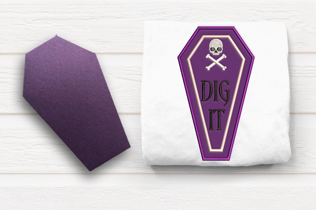 Dig It Coffin Halloween Applique Embroidery - So Fontsy