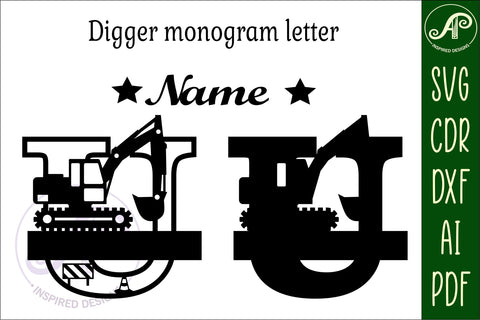 Digger Capital Monogram Letter U SVG SVG APInspireddesigns 