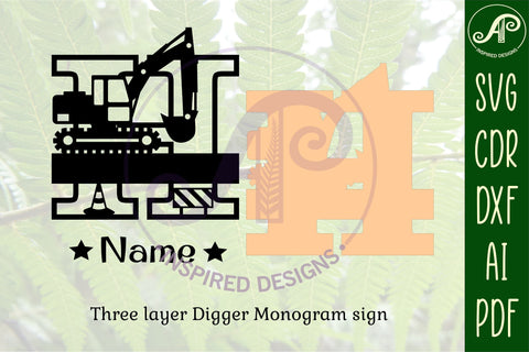 Digger monogram letter Name signs 3 layer design bundle SVG APInspireddesigns 