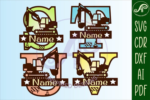 Digger monogram letter Name signs 3 layer design bundle SVG APInspireddesigns 