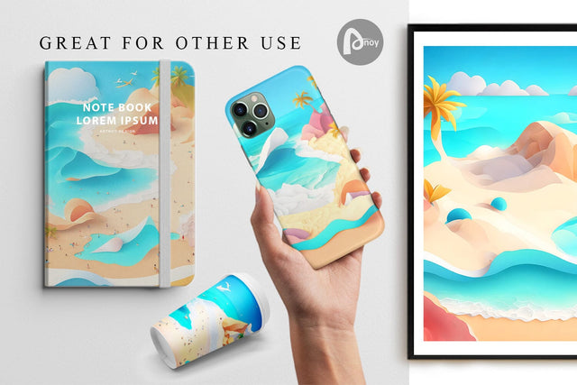 Digital Paper 3D Beach Summer Landscape Digital Pattern artnoy 