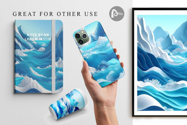 Digital Paper 3D Blue Ocean Landscape Digital Pattern artnoy 