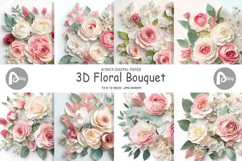 Digital Paper 3D Floral Bouquet Digital Pattern artnoy 