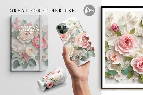 Digital Paper 3D Floral Bouquet Digital Pattern artnoy 
