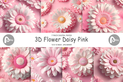 Digital Paper 3D Flower Daisy Pink Digital Pattern artnoy 