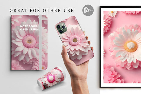 Digital Paper 3D Flower Daisy Pink Digital Pattern artnoy 