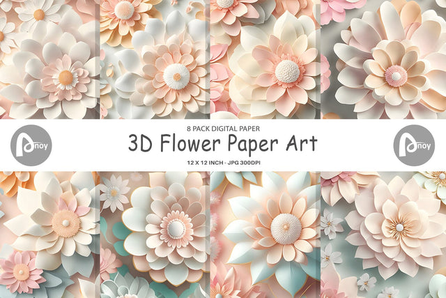 Digital Paper 3D Flower Paper Art Digital Pattern artnoy 