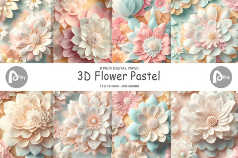 Digital Paper 3D Flower Pastel Digital Pattern artnoy 