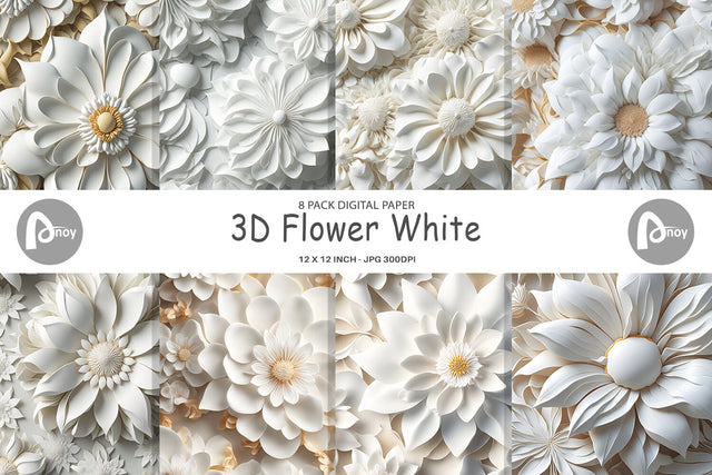 Digital Paper 3D Flower White Digital Pattern artnoy 
