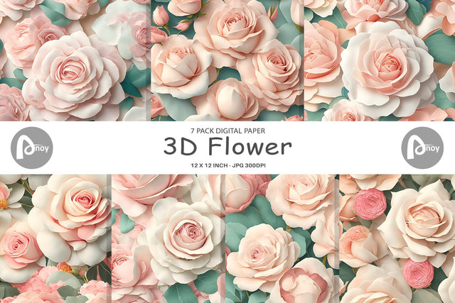 Digital Paper 3D Flowers Digital Pattern artnoy 