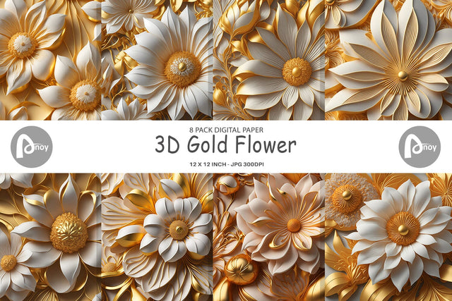 Digital Paper 3D Gold Flower Digital Pattern artnoy 