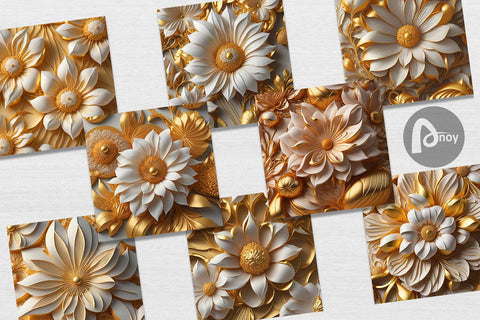Digital Paper 3D Gold Flower Digital Pattern artnoy 