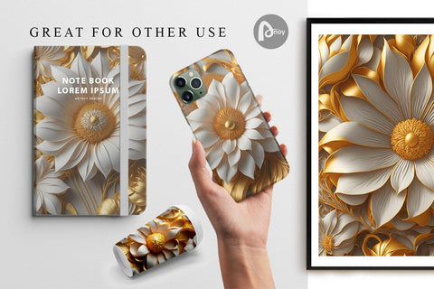 Digital Paper 3D Gold Flower Digital Pattern artnoy 