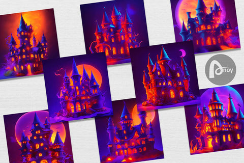 Digital Paper 3D Haunted House Digital Pattern artnoy 