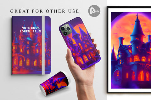 Digital Paper 3D Haunted House Digital Pattern artnoy 