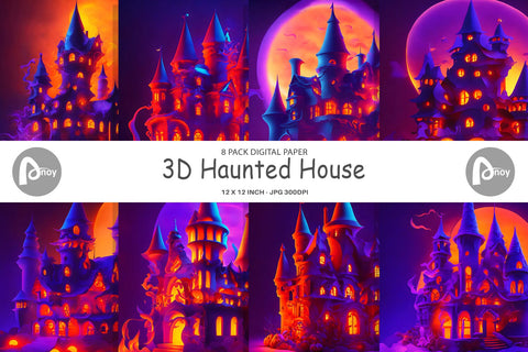 Digital Paper 3D Haunted House Digital Pattern artnoy 
