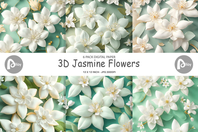 Digital Paper 3D Jasmine Flowers Digital Pattern artnoy 
