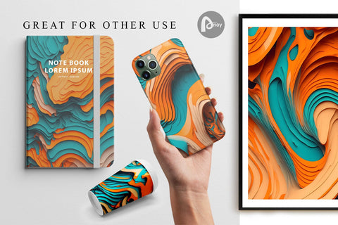 Digital Paper 3D Layered Wave Digital Pattern artnoy 