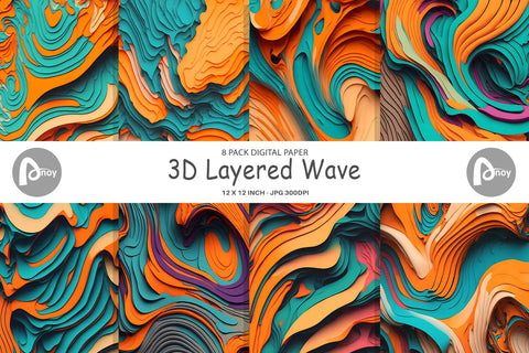 Digital Paper 3D Layered Wave Digital Pattern artnoy 
