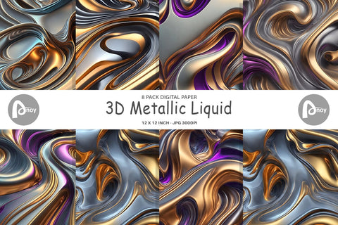 Digital Paper 3D Metallic Liquid Digital Pattern artnoy 