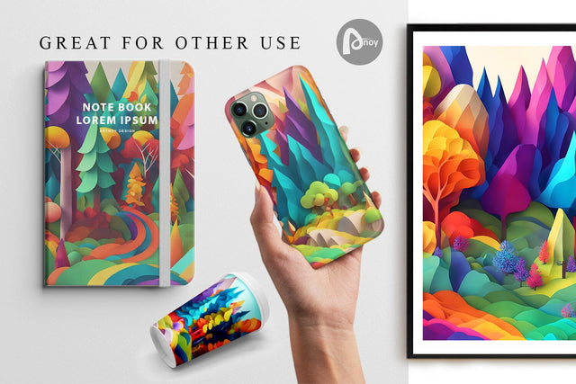 Digital Paper 3D Paper Art Forest Digital Pattern artnoy 