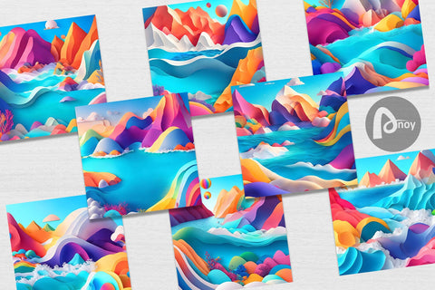 Digital Paper 3D Paper Art Ocean Digital Pattern artnoy 