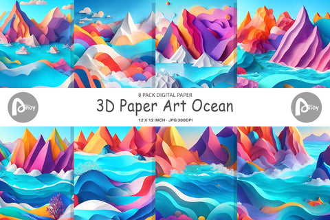 Digital Paper 3D Paper Art Ocean Digital Pattern artnoy 