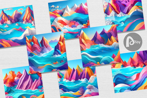 Digital Paper 3D Paper Art Ocean Digital Pattern artnoy 