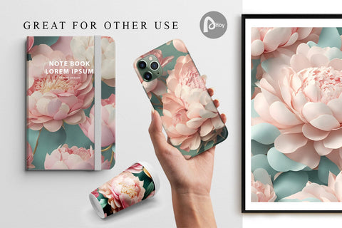 Digital Paper 3D Peony Flowers Digital Pattern artnoy 