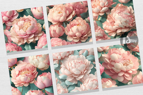 Digital Paper 3D Peony Flowers Digital Pattern artnoy 
