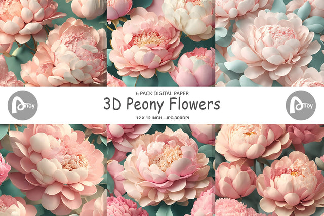 Digital Paper 3D Peony Flowers Digital Pattern artnoy 