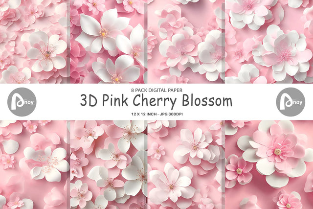 Digital Paper 3D Pink Cherry Blossom Digital Pattern artnoy 