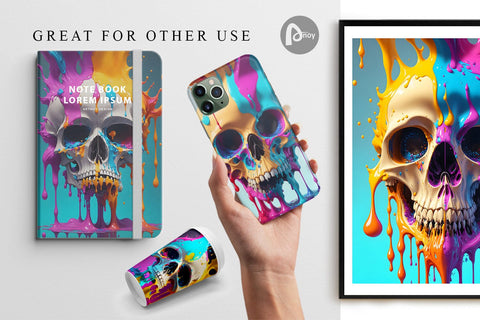 Digital Paper 3D Skull Splash Color Digital Pattern artnoy 