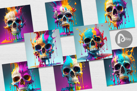 Digital Paper 3D Skull Splash Color Digital Pattern artnoy 