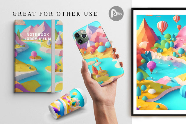 Digital Paper 3D Summer landscape Digital Pattern artnoy 