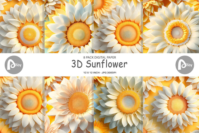 Digital Paper 3D Sunflower Digital Pattern artnoy 