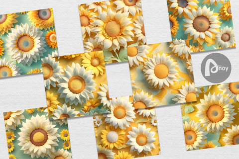 Digital Paper 3D Sunflowers Daisies Digital Pattern artnoy 