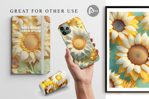 Digital Paper 3D Sunflowers Daisies Digital Pattern artnoy 
