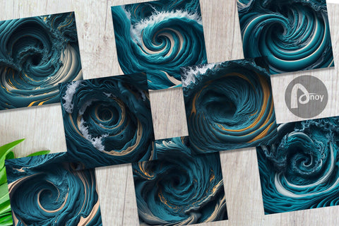 Digital Paper 3D Turbulent Waves Turquoise Digital Pattern artnoy 